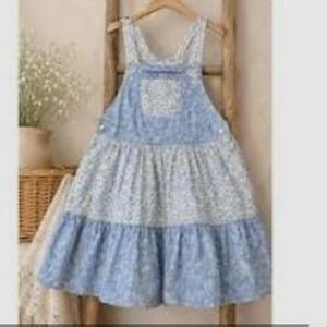 Cupcakes and Cashmere Girls Blue Floral Paisley Tiered Pinafore Dress Size 8